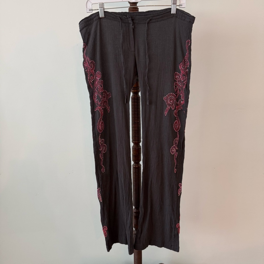 ✨ French Connection Embroidered Beaded Cotton Pants Boho Size 6